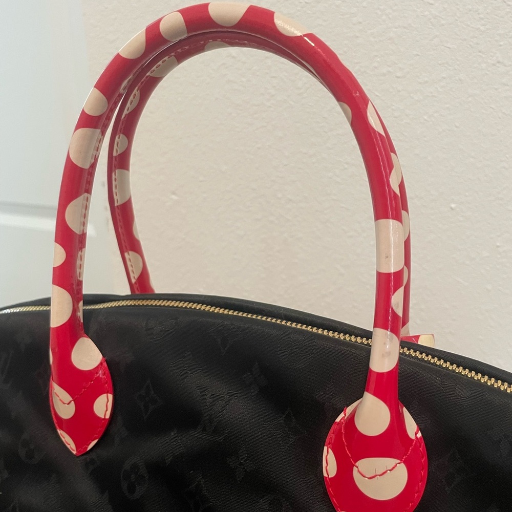 Louis Vuitton Black Tote with Red and White Polka Dot Trim - Picture 6 of 10